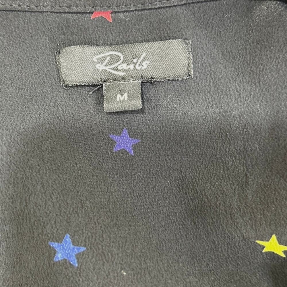 Rails Kate 100%Silk Black Multi Color Star Print Button Down Long Sleeve Blouse - Picture 6 of 8